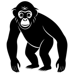 Silhouette of a standing chimpanzee on transparent background