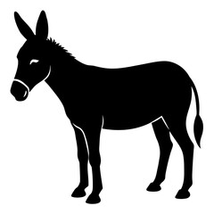 Silhouette of a donkey standing still on transparent background