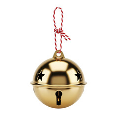 Elegant golden sleigh bell with festive red white string
