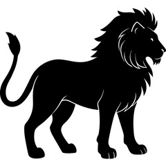 Silhouette of a standing black lion on transparent background