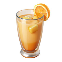 3d orange juice with ice and orange slice isolated on transparent background