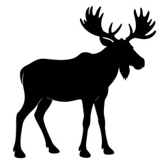 Silhouette of a large horned moose on transparent background