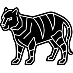 Stylized outline of a black tiger on transparent background silhouette