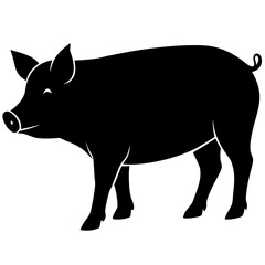 A black silhouette of a standing pig on transparent background