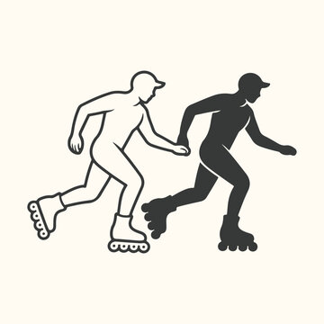 Two rollerbladers, one in silhouette and one outlined, skating side by side with a neutral background