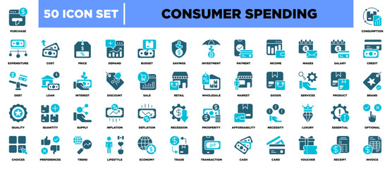 Consumer Spending Icon Sheet Glyph Blue Illustration