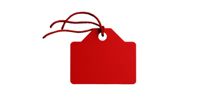 Red Tag with String on Transparent Background