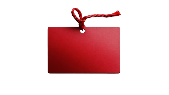 Red Tag with Cord for Labeling and Pricing on Transparent Background