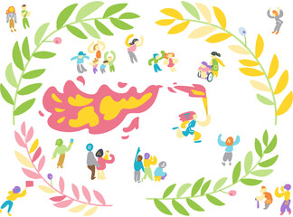 希望の炎を囲み、声援を送る人々のトーチラン — 多様な人が希望をつなぐシンボルイラスト
