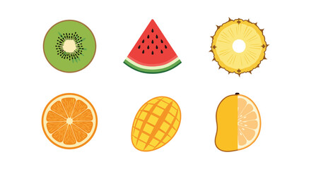 Colorful assorted fruit slices in flat style with vibrant details