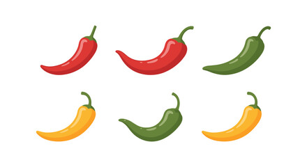 Colorful cartoon chili peppers in curved design on white background