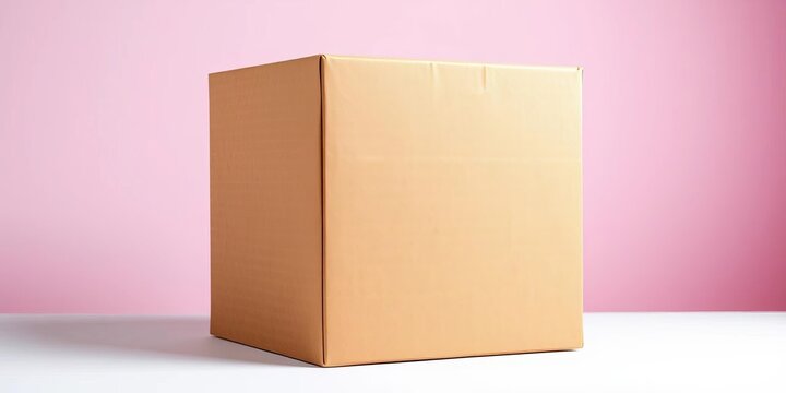 Plain brown cardboard box, square shape, sealed shut, simple, design