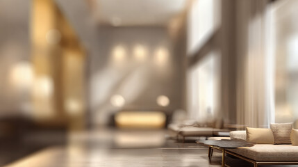 Obraz premium A sophisticated and luxurious hotel lobby featuring modern design and inviting seating areas, creating a sense of calm and elegance