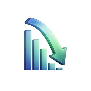 Declining financial data trend visualization represented by falling bar graph and downward arrow icon on black background