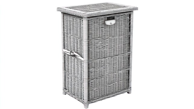 Wicker laundry hamper isolated on white background for home decor and design