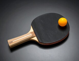 Overhead shot of a table tennis paddle with a bright orange ball