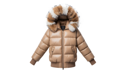 Luxurious puffer jacket with fur hood, perfect for stylish winter warmth and fashion-forward outerwear designs, adding a touch of elegance and comfort