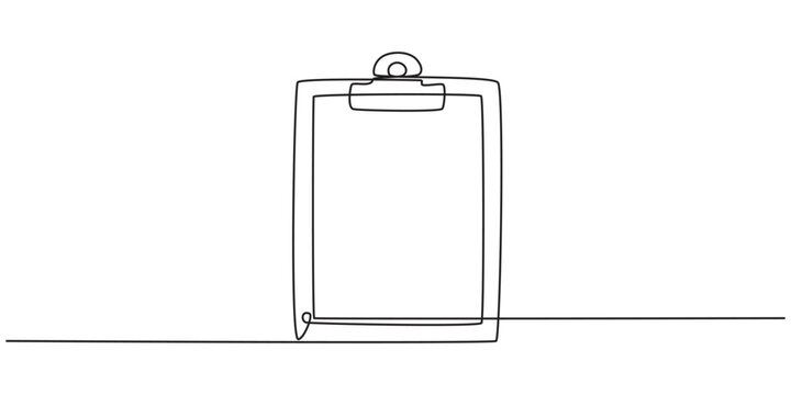 Single one line drawing clipboard icon in trendy flat style isolated on white background. Checklist symbol for web site design, logo, app, UI. Continuous line draw design graphic vector illustration
