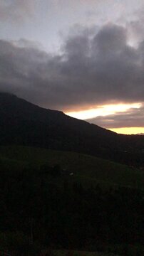 Panoramic View of Oltre il Colle Mountain Village During a Summer Sunset in the Italian Alps, Bergamo Province. Beautiful Atmosphere