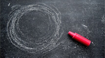 Bright Red Chalk on Blackboard Creating a Circular Pattern in a Classroom Environment