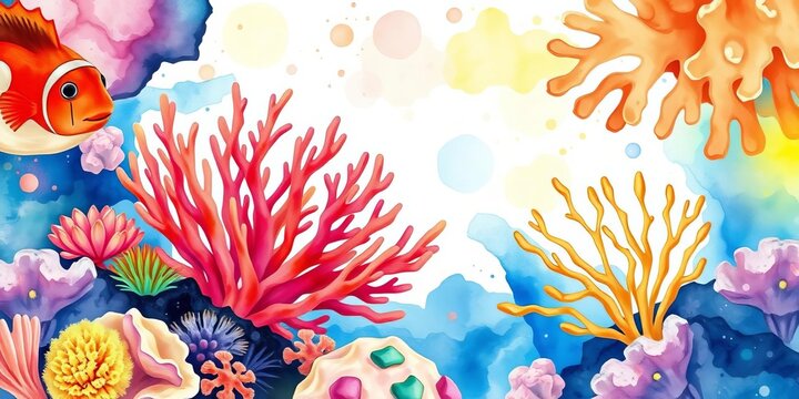 Vibrant coral reef watercolor set, perfect for summer designs, ink, reef