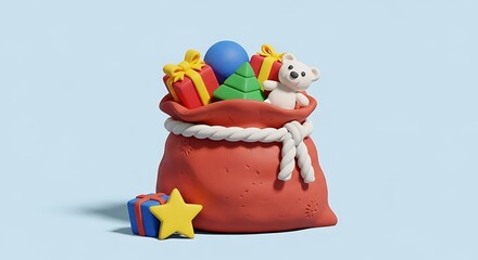 Obraz premium Clay Christmas Bag Full of Gifts and Toys.