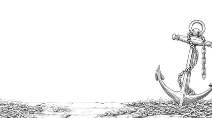 Detailed illustration of a metallic anchor with chain white background