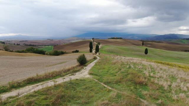 Golden Fields of Gladiator Road. Scene's From Famous Movie Capturing Saved Nature Dating from Roman Empire. Drone Shot