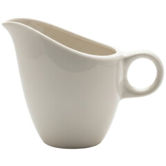 Elegant white ceramic creamer pitcher with handle and pouring spout for coffee and tea service
