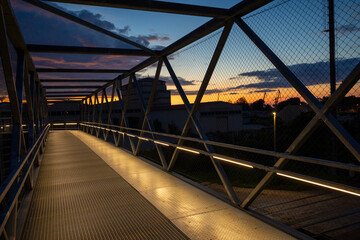 Beautiful industrial sunset scenery at the harbour. Riga, Latvia.