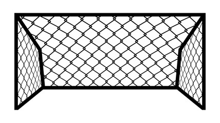 Soccer goal vector illustration. A black frame with a detailed net shown from a frontal perspective on a light grey background. Ideal for sports, football, and game related designs.
