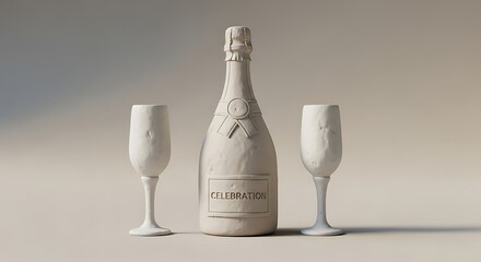 Elegant White Champagne Bottle and Flutes - A Celebration of Simplicity.
