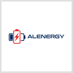 Modern battery logo design with an electric lightning bolt symbol. Vector graphic icon concept for a power, energy, or technology company