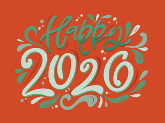 Hello 2026. Merry Christmas and Happy New 2026 Year - cute hand drawn doodle lettering postcard.  Holly Jolly, Tis the season.