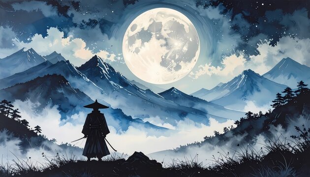 A lone warriors moonlit mountain vigil