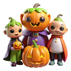 Obraz premium 3d halloween characters with pumpkins isolated on transparent background