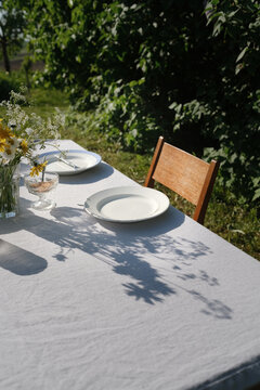 table and chairs in garden