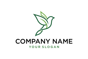 Stylized Green Flying Bird Logo with Organic Leaf Wings and Tail