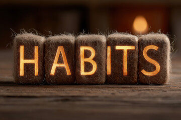 HABITS glowing letters &mdash; motivation, discipline, and success habits message.
