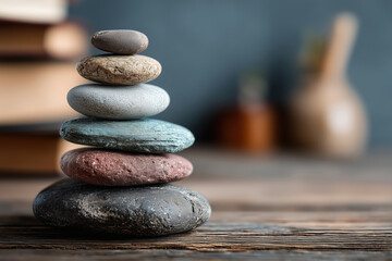 Stack of colorful pebbles &mdash; mindful habits and harmony in everyday life.
