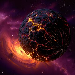 Volcanic Planet In Exploding Space Nebula
