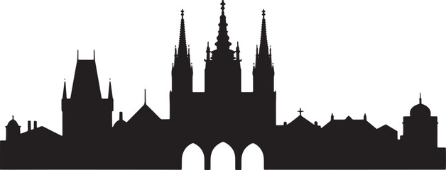 Naklejka premium Detailed City Skyline Silhouette Outline Vector Background Urban View Illustration