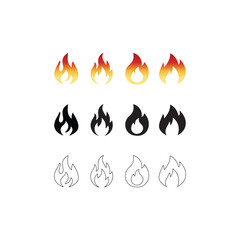 collection of fire icons. flare of fire. Bonfire silhouette logotype. Stock vector of flames symbols in a flat style