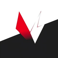 Abstract minimalist graphic of a stylized letter V, divided into red and white sections against a contrasting black and white background.