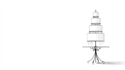 Elegant multi tiered cake design on ornate stand isolated on white background