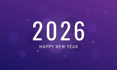 2026 New Year Greeting with purple bokeh lights. Vector background for greeting cards, digital banners, social media posts, and seasonal promotions