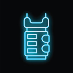 Obraz premium Glowing blue neon sign of a taser gun on a black background