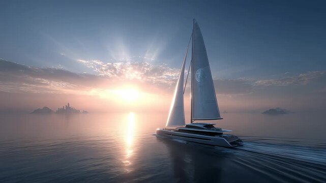 Futuristic Sailing Ship Sailing on the Sea