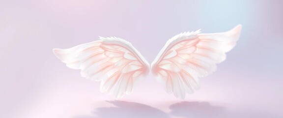 Delicate, translucent, miniature angel wings, softly feathered, light pastel hues, adorable, innocence