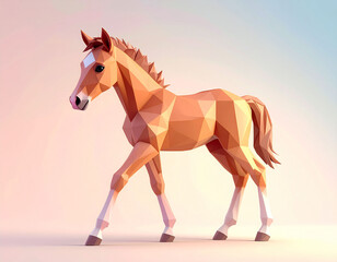 2026年 午年】ローポリゴンで表現された子馬の3Dイラスト、モダンな年賀状素材